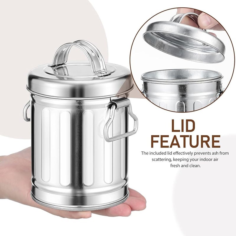 دلو رماد حديدي مجلفن كلاسيكي مع غطاء، سلة مهملات معدنية مدمجة للمنزل والمكتب والمطبخ - Image 3